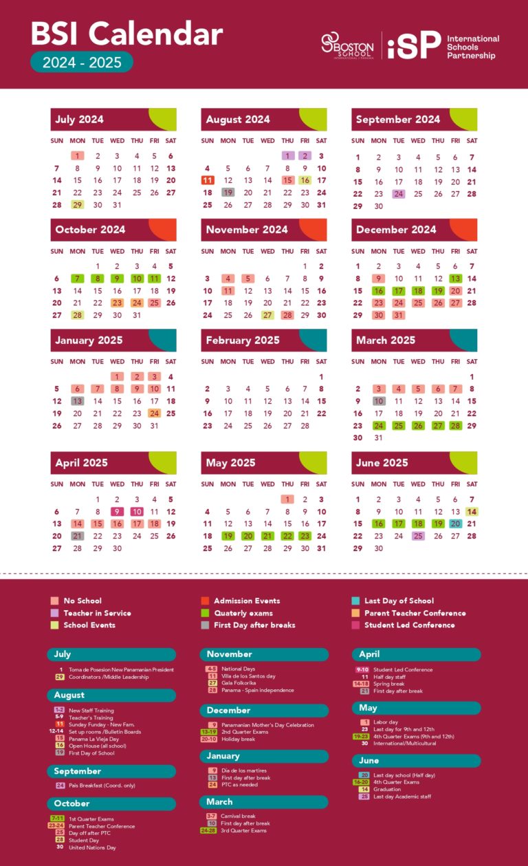 Calendar - Boston School International - International School in Panama